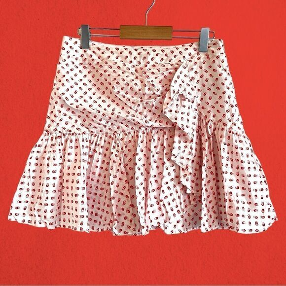 Claudie Pierlot mini ruffled cotton skirt white with red flowers - Picture 1 of 15